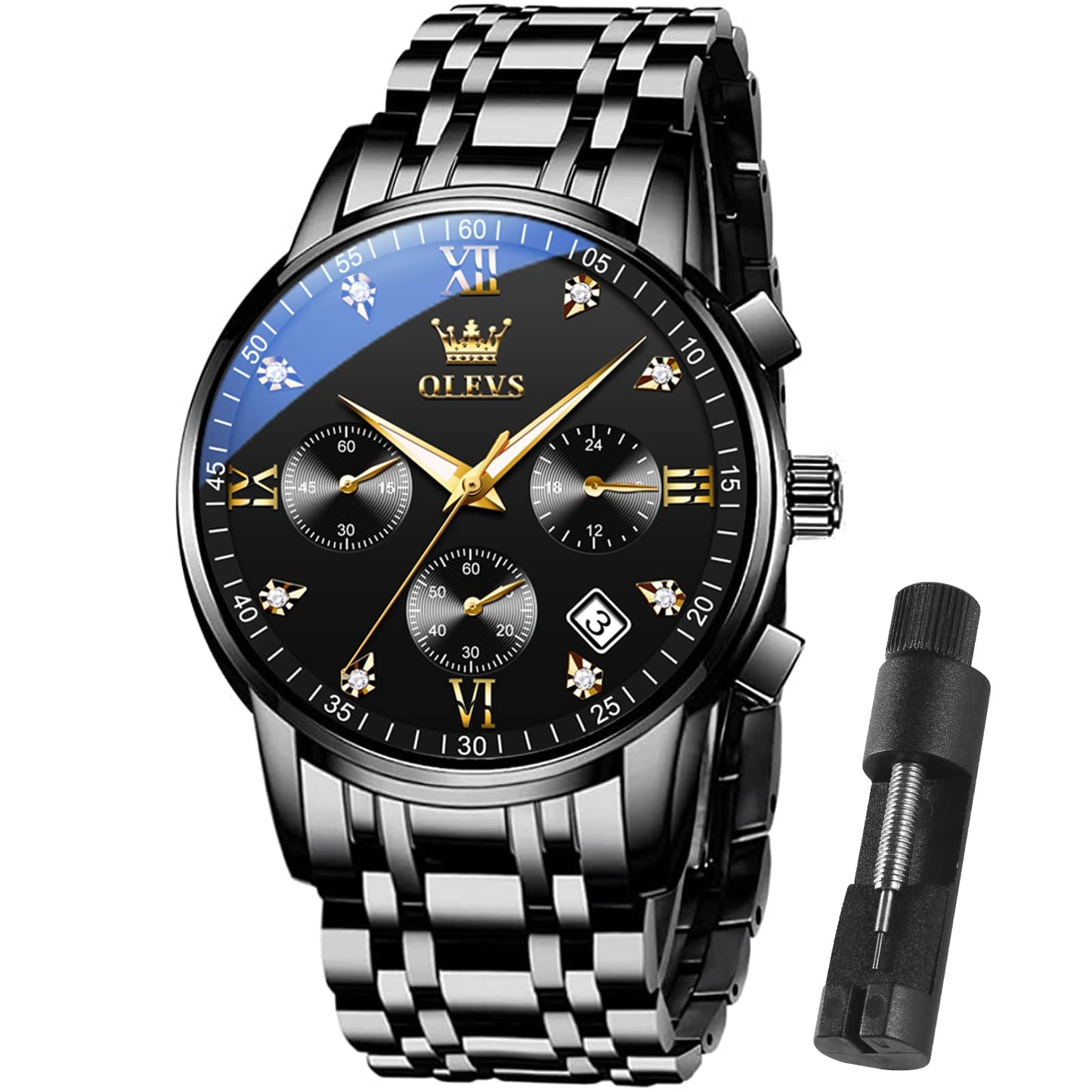 HOTOLEVS Men Multifunction Watch, Multi Dial Waterproof Luminous Chronograph Men's Watch with Date Gift for Men,Stainless Steel Watches for Men,Classic Men Wrist Watch