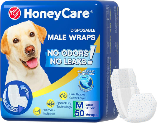 HOTHONEY CARE All-Absorb A25 Male Dog Wrap, 50 Count, Medium, White