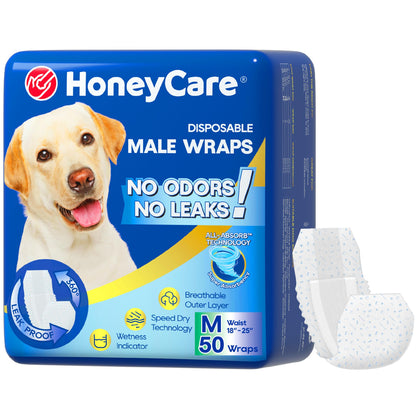 HOTHONEY CARE All-Absorb A25 Male Dog Wrap, 50 Count, Medium, White