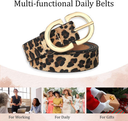 HOTYARIEW 4 Pack Leopard Belts for Women Leather Belts for Jeans Pants Ladies Dress Belt Waist Belt with Gold Buckle