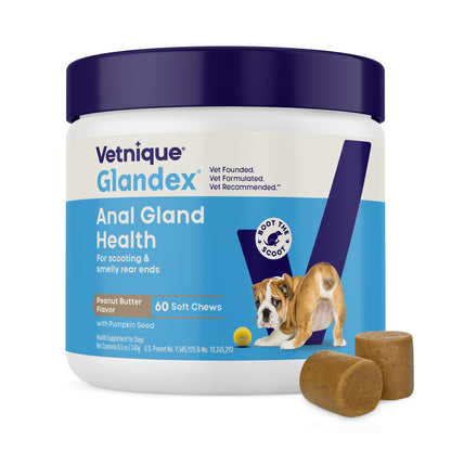 HOTVetnique Glandex for Dogs Anal Gland Chews 60ct, Pumpkin/Digestive Enzymes | Anal Gland Dog Treats, Boot the Scoot + Fishy Odor Support, Fiber, Probiotics, Quercetin + Apple Pectin, Peanut Butter