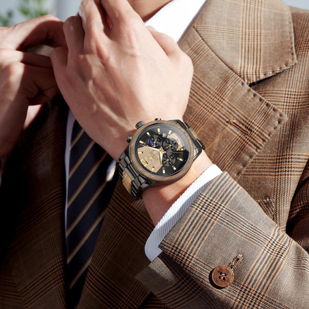 HOTOLEVS Men Watch Blue Gold Analog Quartz Stainless Steel Waterproof Luminous Date Luxury Casual Watch