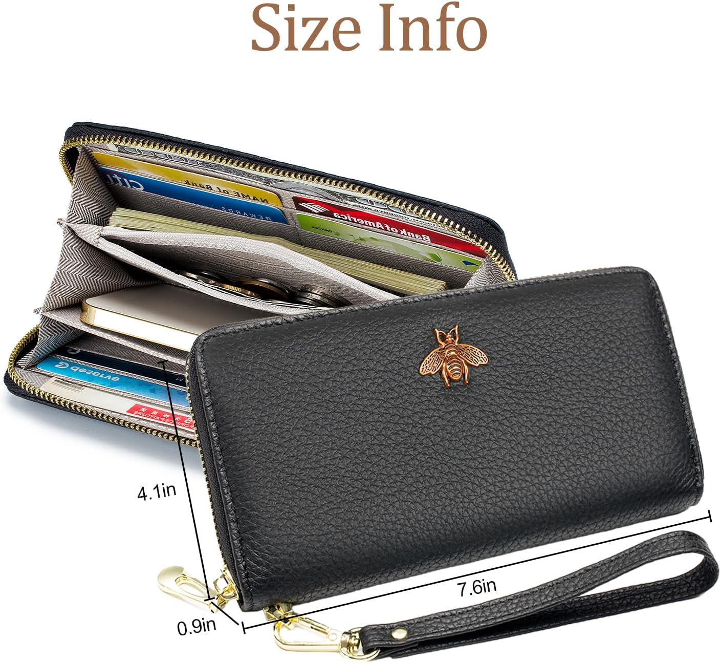 HOTGenuine Leather Wallet Wristlet,Clutch Purses for Women,Phone Wallet(Green) | Wristlet Wallet with Credit Card Holder, Wrist Strap, Zip Coin Pocket, Water-resistant Long Wallet for Daily Party Gifts