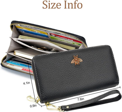 HOTGenuine Leather Wallet Wristlet,Clutch Purses for Women,Phone Wallet(Green) | Wristlet Wallet with Credit Card Holder, Wrist Strap, Zip Coin Pocket, Water-resistant Long Wallet for Daily Party Gifts