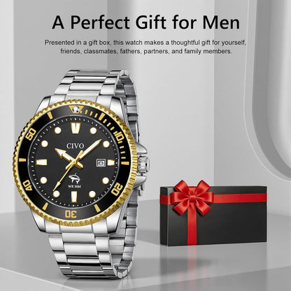 HOTCIVO Sport Wrist Watches for Men: Classic Analog Watch with Date Luminous - Silicone Strap & Waterproof - Casual Men's Watch for Outdoor Camping Cycling