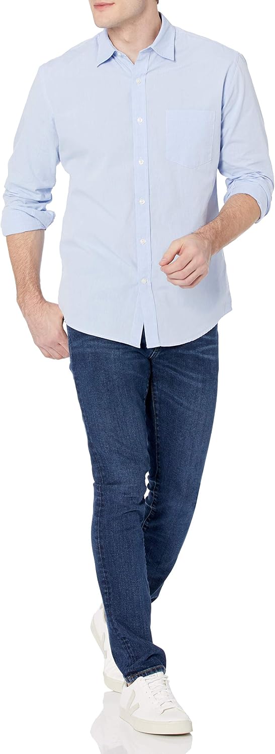 HOTAmazon Essentials Men's Regular-Fit Long-Sleeve Casual Poplin Shirt, Button Front, Business Casual, Collared