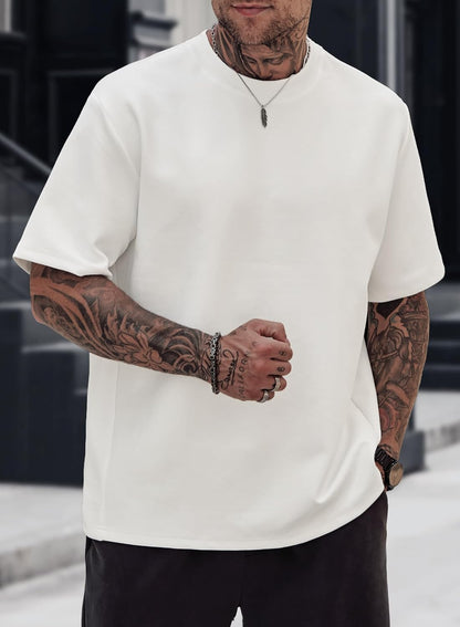 HOTHerberton Men's Sport T-Shirt Beach Tee Shirt Cotton Short Sleeve Gym Casual Crewneck Thick Heavy Solid Color Mid Weight Tshirt White XXL