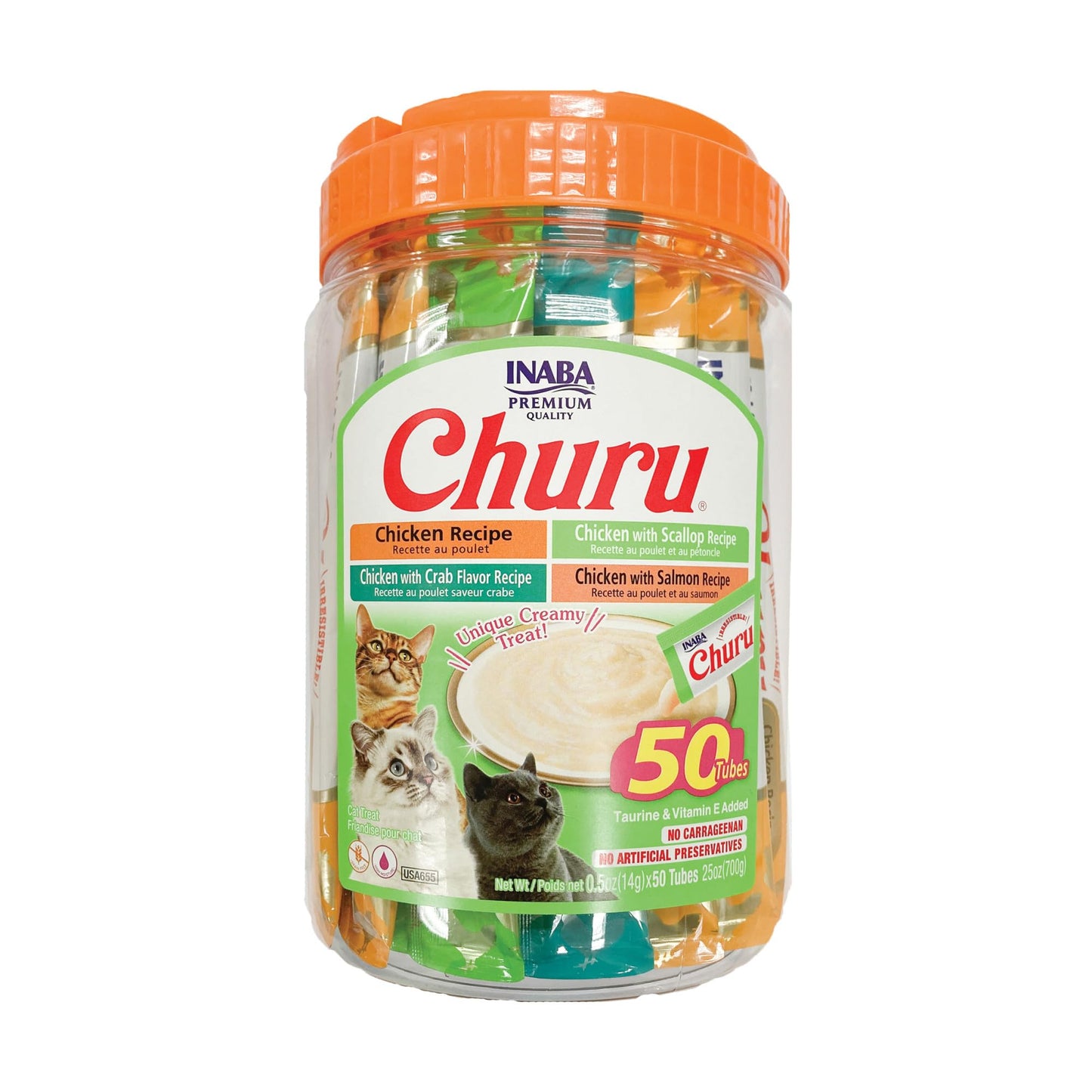 HOTINABA Churu Cat Treats, Lickable, Squeezable Creamy Purée Cat Treat with Green Tea Extract & Taurine, 0.5 Ounces Each Tube, 60 Tubes, Chicken Variety Box