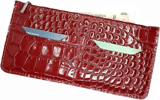HOTINGVARR Unique Patent Slim Leather Wallet for women | Crocodile wallet | Gift For Her | Handmade wallet (Red)