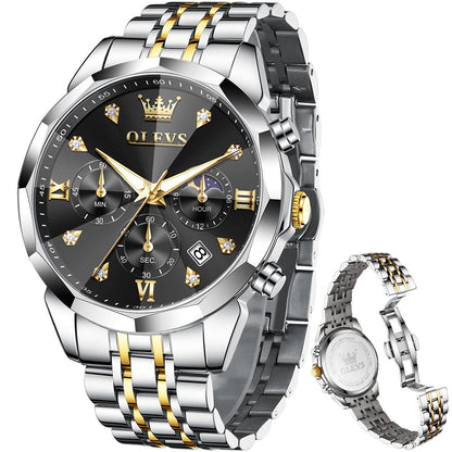HOTOLEVS Watches for Men Luxury Diamond Casual Large Dial Watches Stainless Steel Waterproof Business Dress Analog Luminous Date Mens Watches