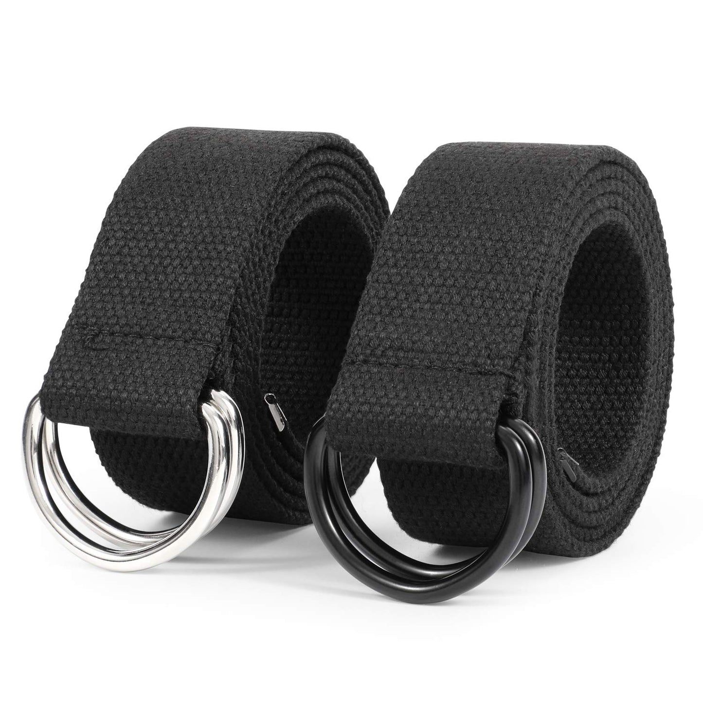 HOTJASGOOD Men Canvas Belt Web Fabric Casual Belt with Black Double D-ring 1 1/2" Wide Set of 2