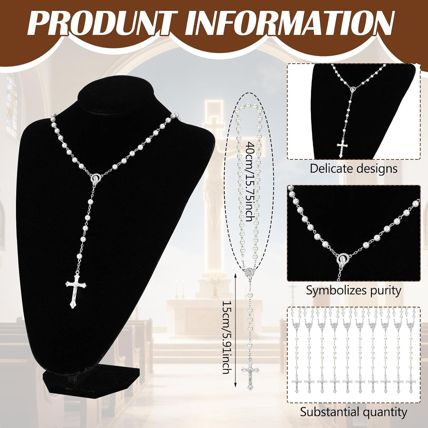HOTQuelay 30 Pcs Catholic Rosary Pouch with Rosary Beads Necklace and Saint Prayer Cards Set Catholic Prayer Beads Bag with Zipper for Party Religious First Communion Christian Gifts