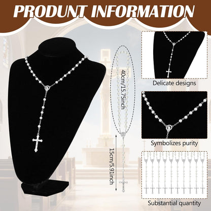 HOTQuelay 30 Pcs Catholic Rosary Pouch with Rosary Beads Necklace and Saint Prayer Cards Set Catholic Prayer Beads Bag with Zipper for Party Religious First Communion Christian Gifts