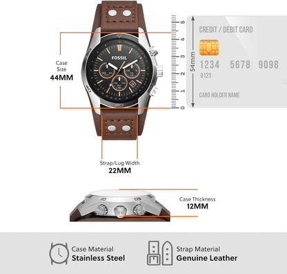 HOTFossil Men's Watch, Coachman Quartz Stainless Steel and Chronograph Leather Watch for Men