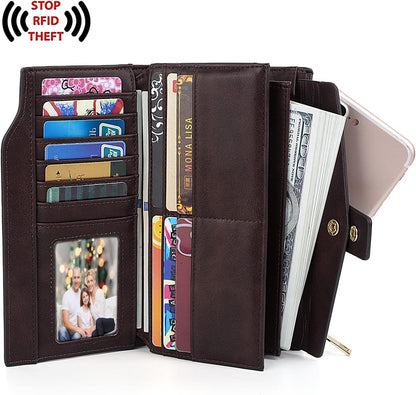 HOTUTO Wallet Women Vegan Leather Wristlet Snap Long Purse Credit Card Holder Elegant Clutch