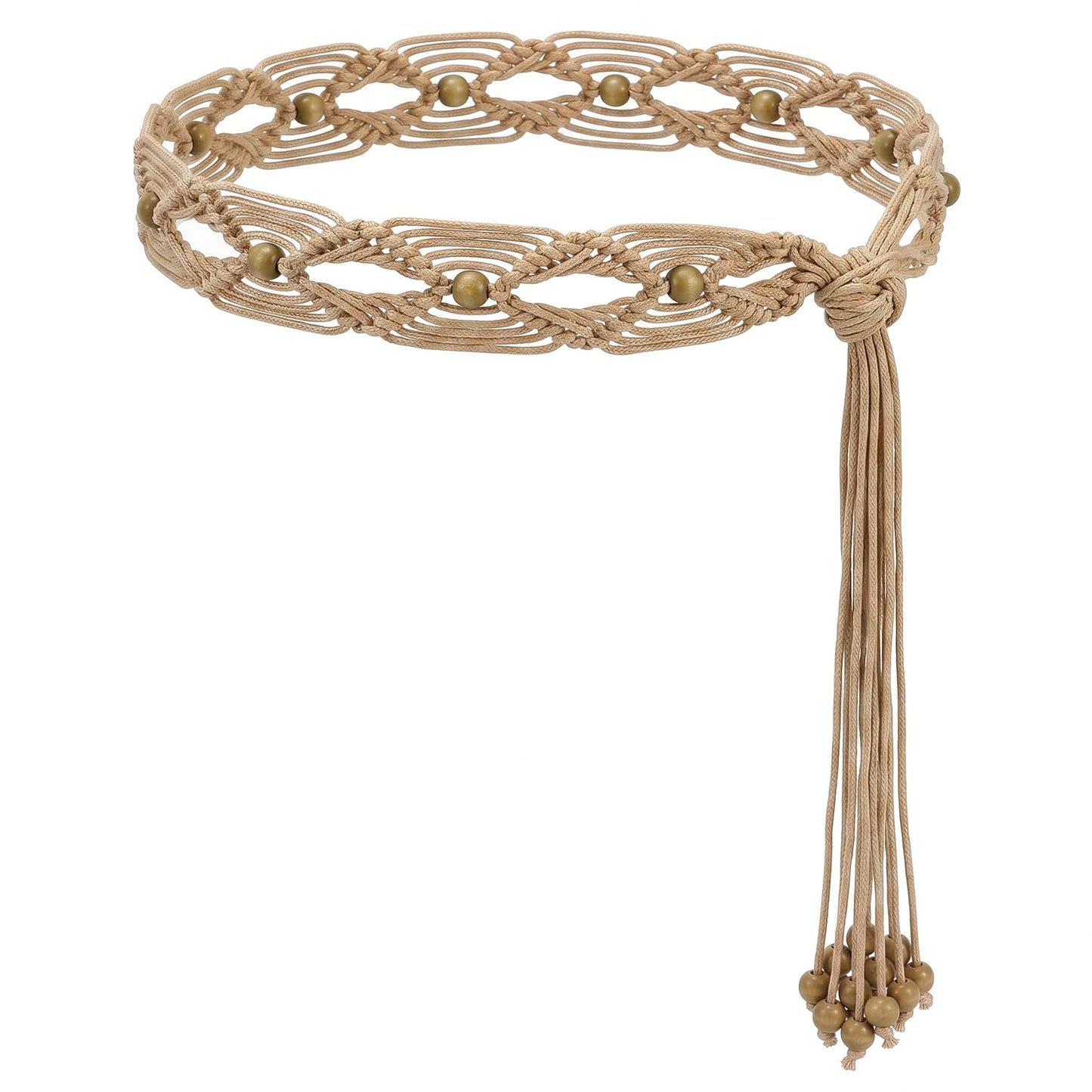 HOTWHIPPY Boho Braided Belt for Women Western Belt With Hand-Woven Wax Rope Country Tassel Belts for Dress, 2" Wide