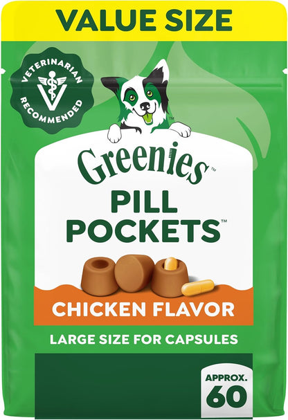 HOTGreenies Pill Pockets Large Size Dog Treats, Chicken, 15.8 oz | Vet-recommended, Capsule size, real chicken flavor, low calorie, stress- and mess-free, natural ingredients, no fillers