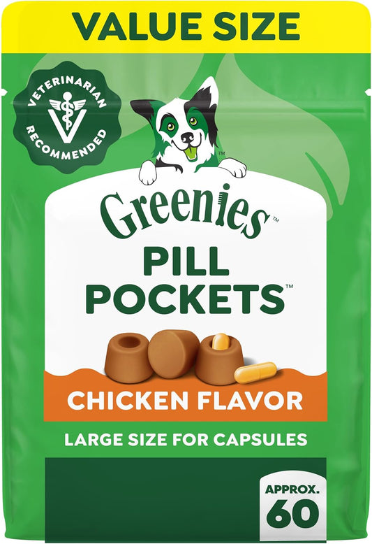 HOTGreenies Pill Pockets Large Size Dog Treats, Chicken, 15.8 oz | Vet-recommended, Capsule size, real chicken flavor, low calorie, stress- and mess-free, natural ingredients, no fillers