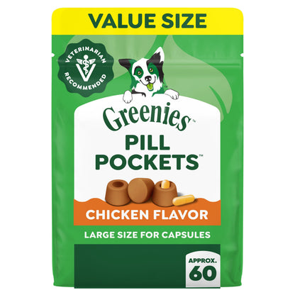 HOTGreenies Pill Pockets Large Size Dog Treats, Chicken, 15.8 oz | Vet-recommended, Capsule size, real chicken flavor, low calorie, stress- and mess-free, natural ingredients, no fillers