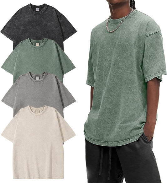 HOTEiscntd Mens Oversized T-Shirts Heavyweight Cotton Vintage Unisex Baggy Tee
