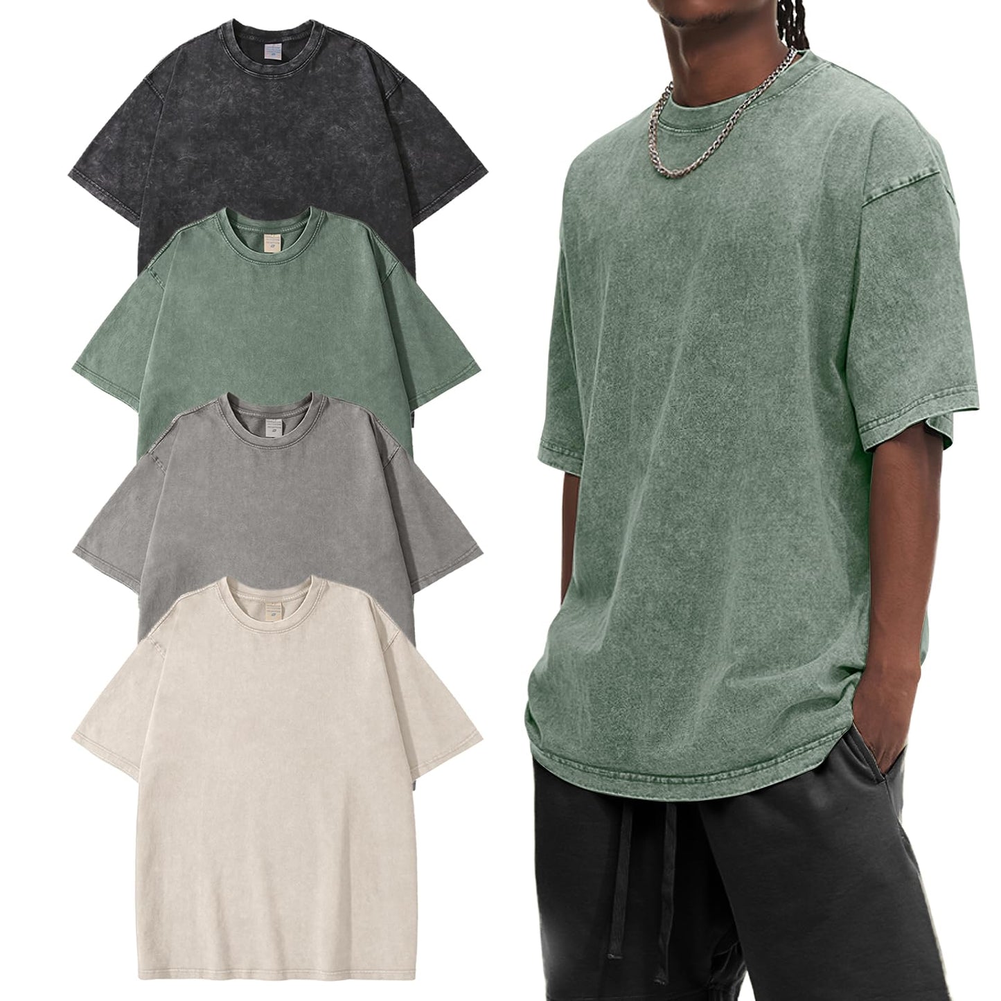 HOTEiscntd Mens Oversized T-Shirts Heavyweight Cotton Vintage Unisex Baggy Tee