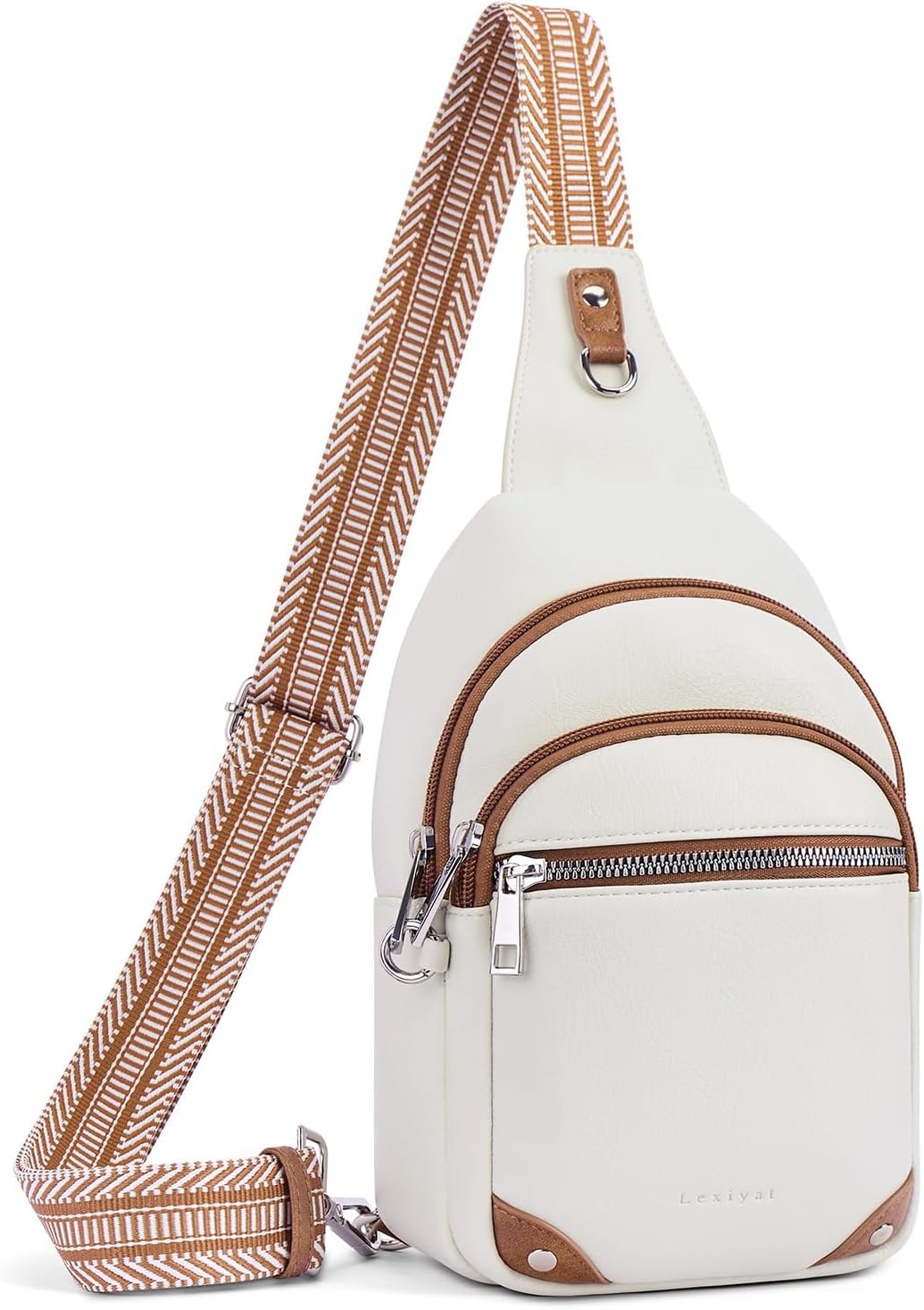 HOTAnti Theft Crossbody Bags for Women Travel Chest Sling Bag Leather RFID Purse Fanny Pack Beige