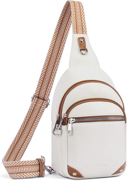 HOTAnti Theft Crossbody Bags for Women Travel Chest Sling Bag Leather RFID Purse Fanny Pack Beige