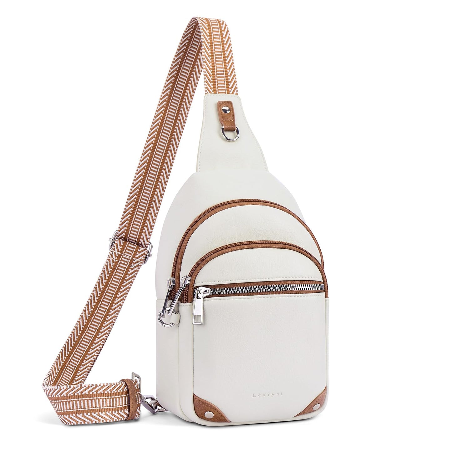 HOTAnti Theft Crossbody Bags for Women Travel Chest Sling Bag Leather RFID Purse Fanny Pack Beige