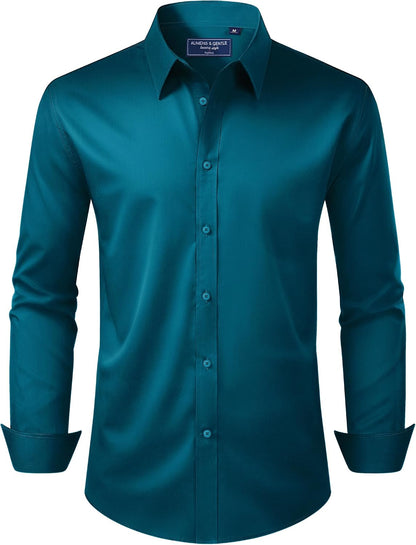 HOTAlimens & Gentle Men's Dress Shirt Regular Fit Stretch Stain Shield Long Sleeve Solid Business Wedding Button Down Shirts