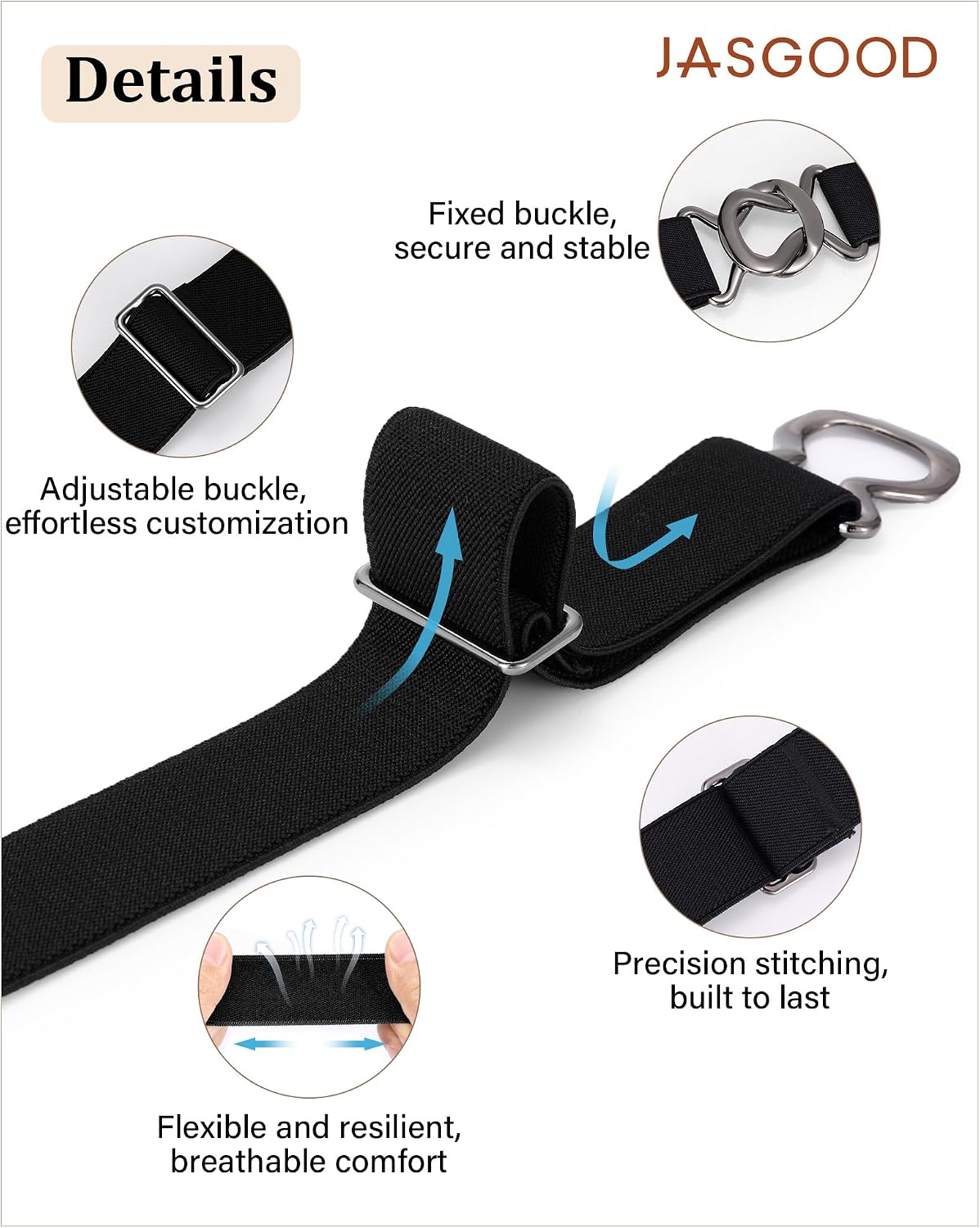 HOTJASGOOD Women No Show Stretch Belt 2 Pack Adjustable Elastic Web Belt with Flat Buckle for Jeans Pants Casual Belts