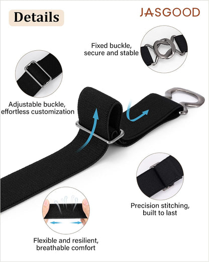 HOTJASGOOD Women No Show Stretch Belt 2 Pack Adjustable Elastic Web Belt with Flat Buckle for Jeans Pants Casual Belts