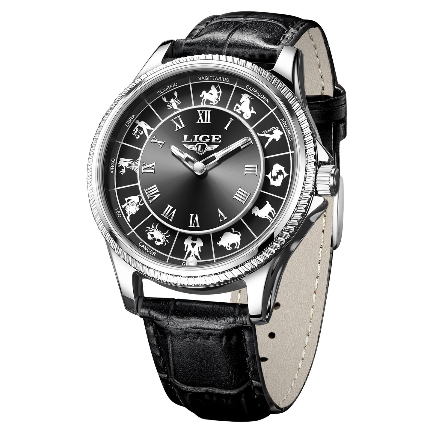 HOTMens Watches,Unique Roulette Style Quartz Analog Watch,45MM Big Face Alloy Waterproof Glowing Watch for Men,Exquisite and Durable Leather Strap,Casual Fashionable Men's Wrist Watches