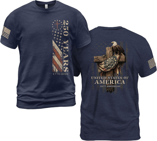 HOT250 Anniversary USA Shirt, Christian Shirts for Men | Celebrate your faith and American pride with our unique collection of cross-themed apparel and 250th anniversary shirts