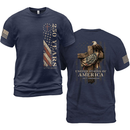 HOT250 Anniversary USA Shirt, Christian Shirts for Men | Celebrate your faith and American pride with our unique collection of cross-themed apparel and 250th anniversary shirts