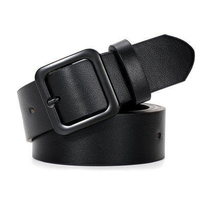 HOTXZQTIVE Women’s Leather Belts for Jeans Pants Dresses Fashion Ladies Black Belt with Square Buckle