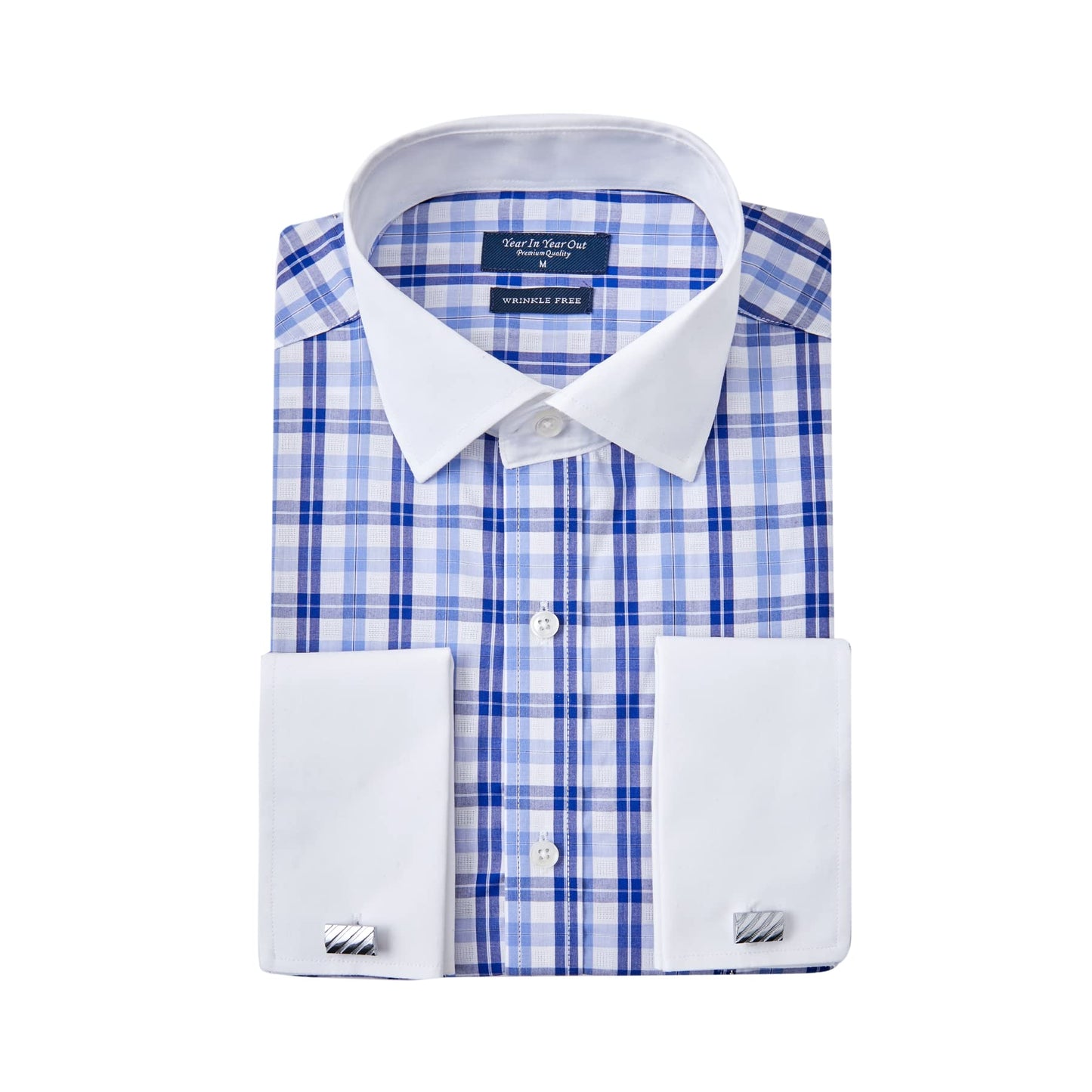 HOTYear In Year Out French Cuff Wrinkle Free Dress Shirt for Men Regular Fit Long Sleeve Wrinkle Resistant Shirt