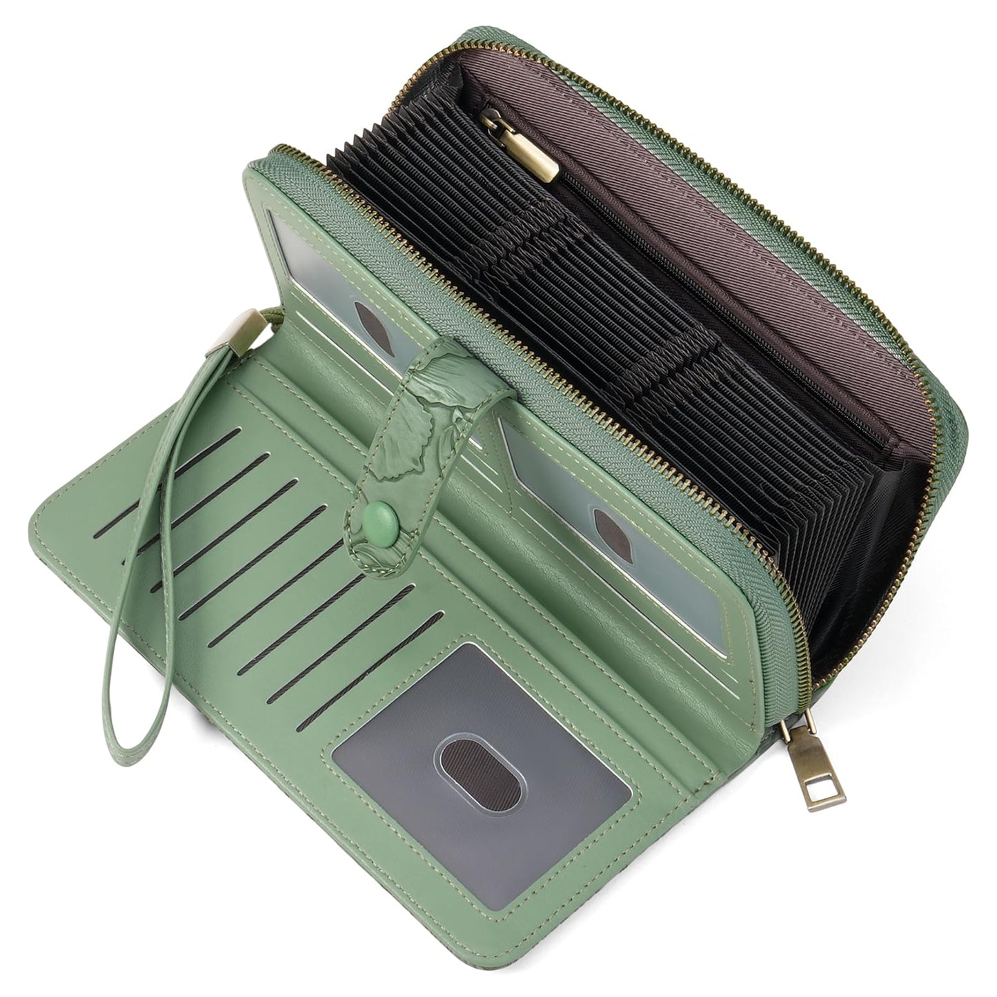 HOTSENDEFN Women's Credit Card Holder RFID Blocking Zip Around Leather Wallet Large Capacity Long Purse with Wristlet