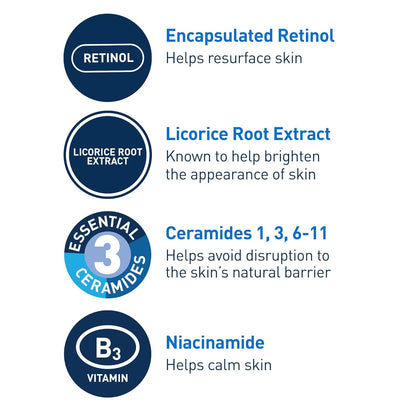 HOTCeraVe Resurfacing Retinol Serum For Post Acne Marks, Formulated With Licorice Root Extract & Niacinamide, Brightening Serum & Pore Minimizer For Face, Post Acne Skin Barrier Repair, Non-Comedogenic