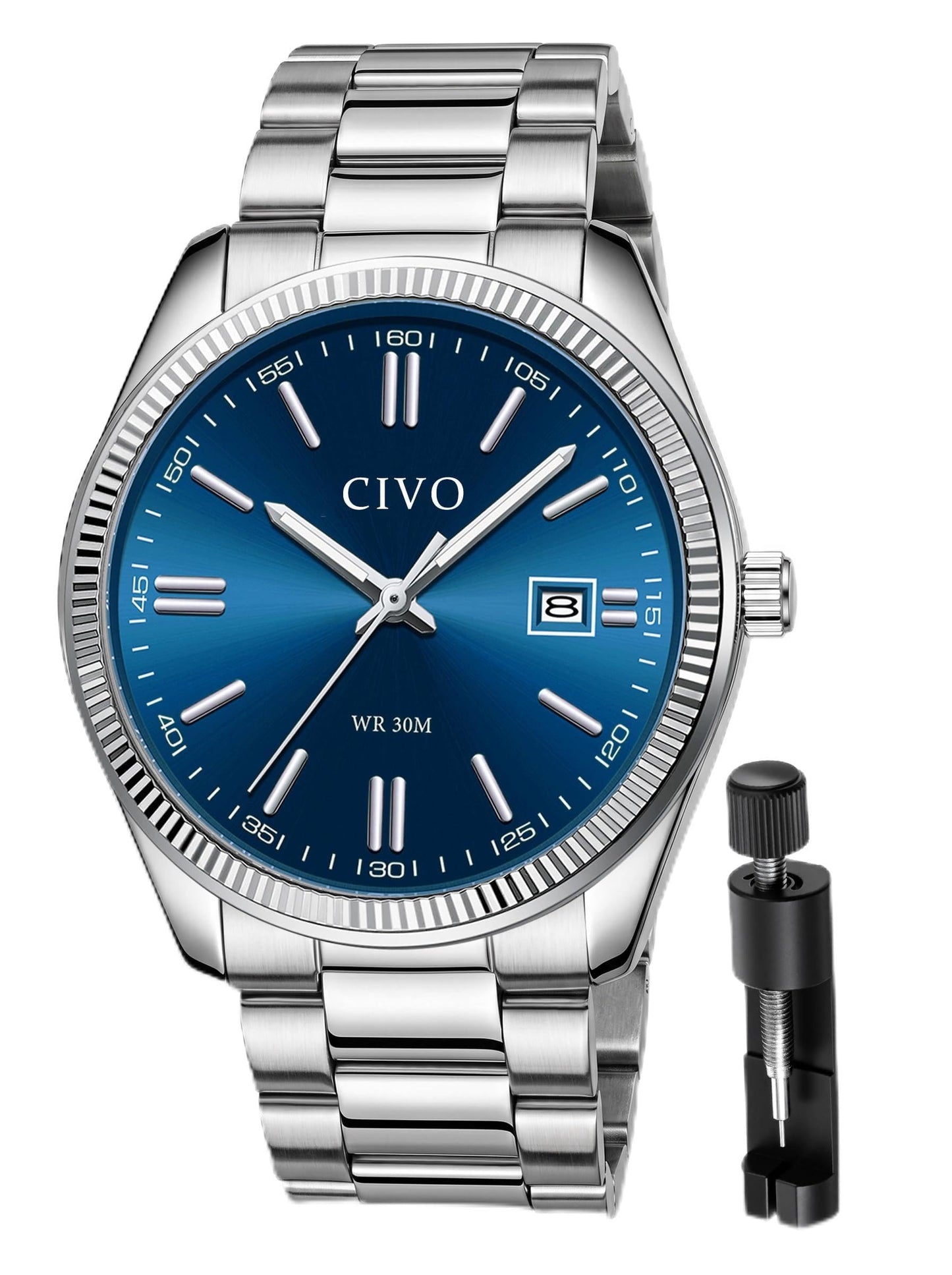 HOTCIVO Analog Mens Watches Silver: Wrist Watches with Date Easy to Read | Dress Stainless Steel Watch for Men, Gifts for Husband Father at Birthday Anniversary