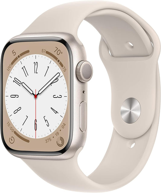 HOTApple Watch Series 8 (GPS, 45MM) - Starlight Aluminum Case with Starlight Sport Band (Renewed Premium)