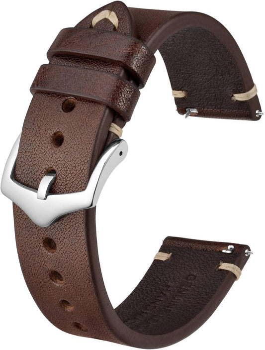 HOTBISONSTRAP Men's Watch Bands, Hand-Stitched Leather Watch Straps, Quick Release, 18mm 19mm 20mm 21mm 22mm