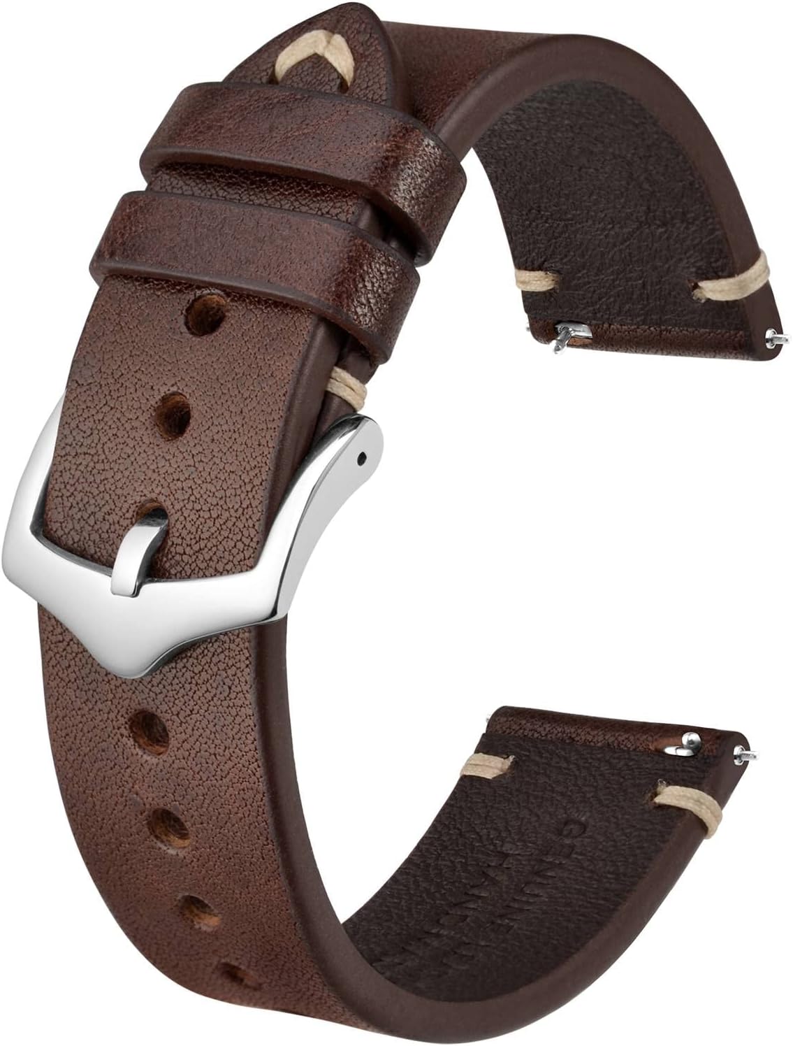 HOTBISONSTRAP Men's Watch Bands, Hand-Stitched Leather Watch Straps, Quick Release, 18mm 19mm 20mm 21mm 22mm