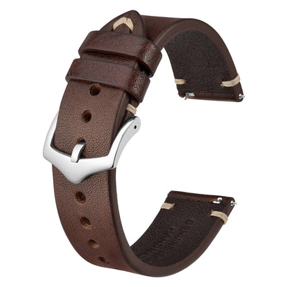 HOTBISONSTRAP Men's Watch Bands, Hand-Stitched Leather Watch Straps, Quick Release, 18mm 19mm 20mm 21mm 22mm