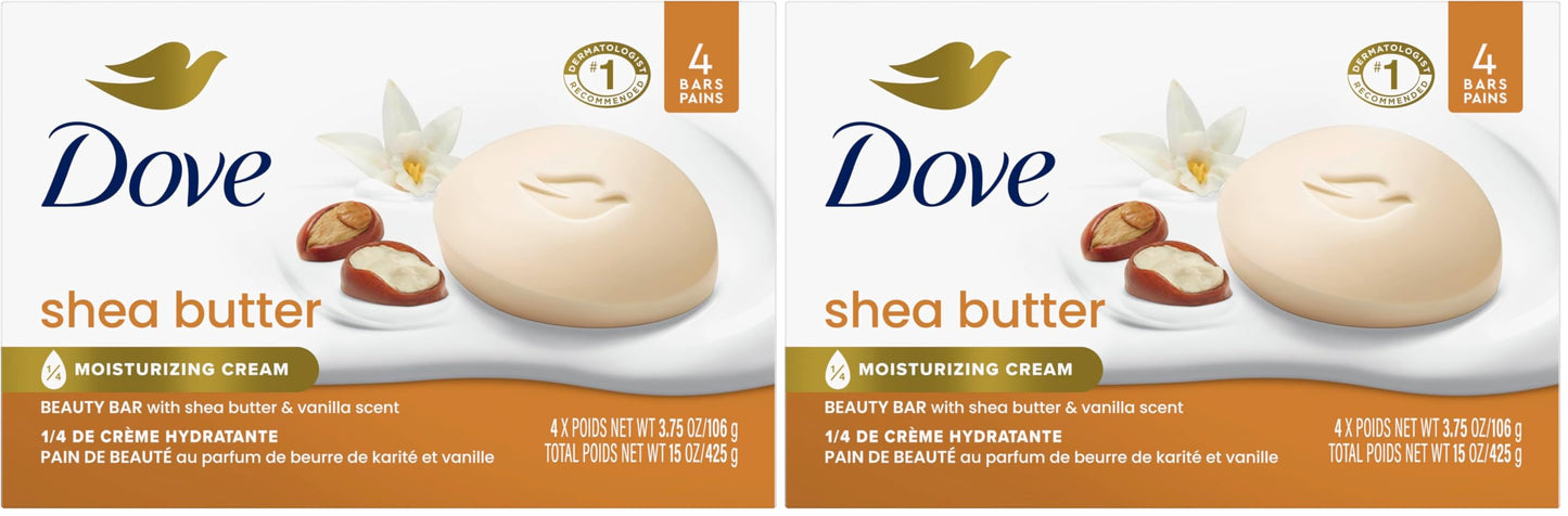HOTDove Shea Butter Beauty Bar Soap 8 Count, Nourishing Cleanser, 3.75 oz I Moisturizing beauty bar with ¼ moisturizing cream and shea butter for soft, radiant skin