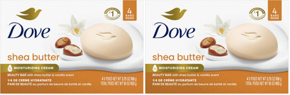 HOTDove Shea Butter Beauty Bar Soap 8 Count, Nourishing Cleanser, 3.75 oz I Moisturizing beauty bar with ¼ moisturizing cream and shea butter for soft, radiant skin