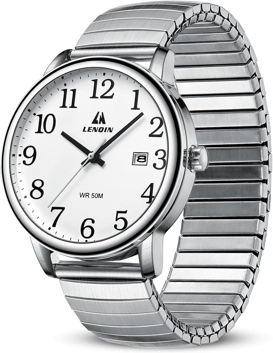 HOTLN LENQIN Mens Watches Stainless Steel Analog Quartz Watch for Men Easy Reader 38 mm Fashion Business Waterproof Men's Wrist Watches with Date and Expansion Band