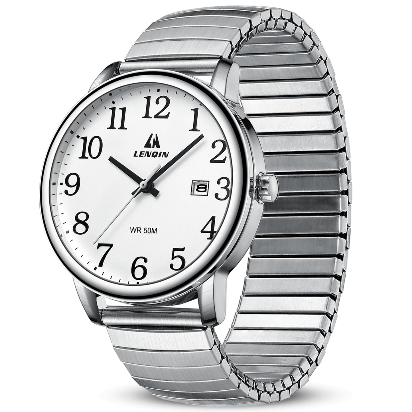 HOTLN LENQIN Mens Watches Stainless Steel Analog Quartz Watch for Men Easy Reader 38 mm Fashion Business Waterproof Men's Wrist Watches with Date and Expansion Band