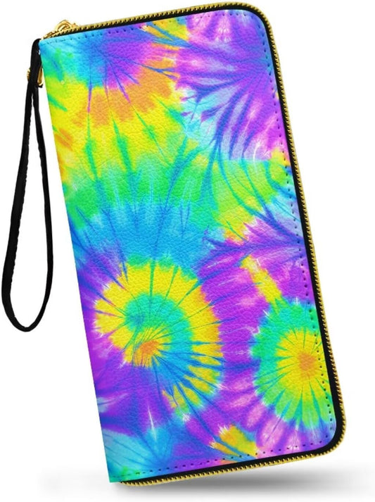 HOTColorful Tie-Dye Large Capacity Wristlet Wallet for Women Gradient Spiral Long Zipper Purse Abstract Aesthetics Travel Wallet Clutch Bag Handbag with Coin Pocket