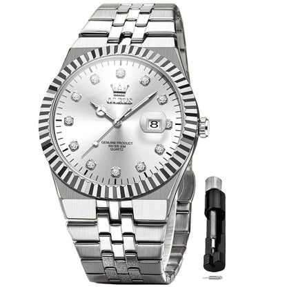 HOTOLEVS Mens Watches Luxury Diamond Calendar Stainless Steel Male Watches Business Dress Waterproof Luminous Fashion Watch for Men