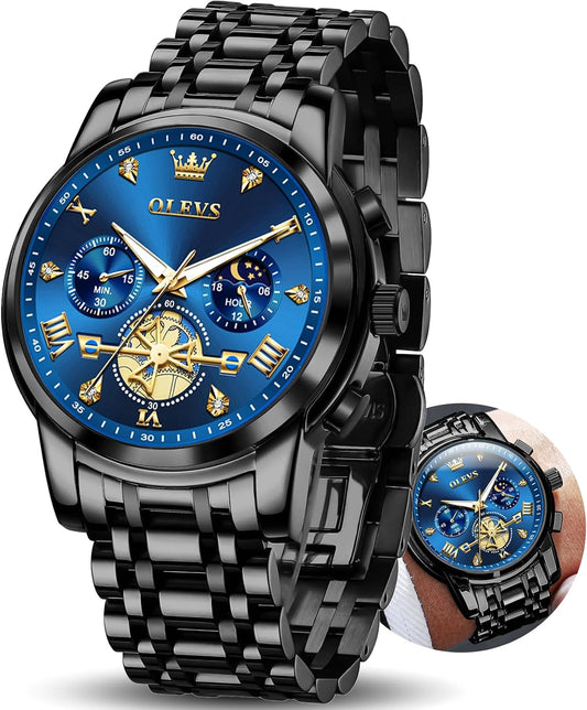 HOTOLEVS Watches Men Stainless Steel Chronograph Watch Luxury Big Face Man Dress Watches Waterproof Roman Numeral Analog Quartz Men Wrist Watch Diamond Relojes para Hombre(Silver/Black/Gold/Red/Blue)